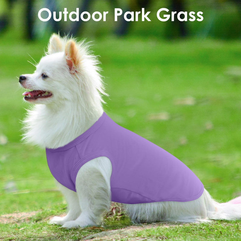 3 Pack L-Striped Purple Dog Tshirt,French Bulldog Large Sleeveless Tee to Prevent Overheating,Seaside,Backyard,Lightweight Cozy Indoor Lounge Wear,Striped & Solid Color(Purple,L) Large（Chest:18"） - PawsPlanet Australia