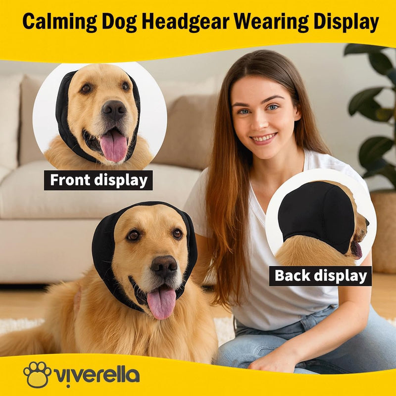 Dog Ear wrap Calming Hoodie Ear Wraps, Comfortable Quiet Ears Cover Muffs Plug Waterproof & Adjustable Dog Head Wrap Bonnet for Noise Protection Firework Grooming Bathing Anxiety Thunderstorms Medium