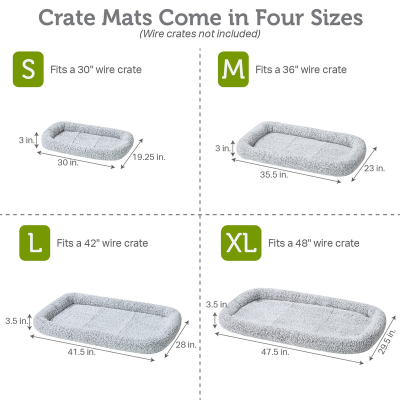 Friends Forever Bolster Dog Crate Mat 36 Inch, Washable Dog Crate Bed, Sherpa Fleece, Nova Grey Crate Mat w/ Bolster 35.5"L x 23"W x 3"H - PawsPlanet Australia