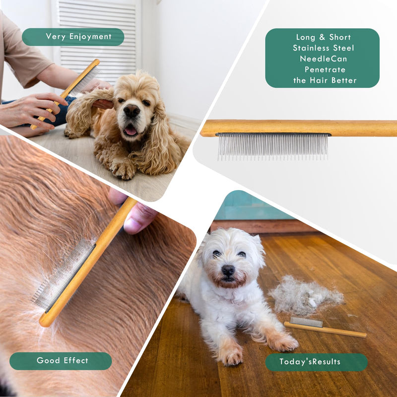 Dog Slicker Brush for Medium or Long Haired Dogs, Long Pin Slicker Brush for Removes Loose Hair, Tangles and Knots, Best Grooming Tools for Small Animals, Large, Free Pet Comb, Green - PawsPlanet Australia