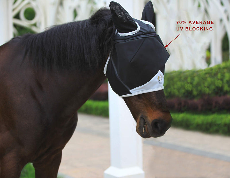 T TEKE Fine Mesh Horse Fly Mask w/Ears, UV Blocking 3D Eye Visor with Extra Fleece Cushioned Forehead, Protection from Insect Pests Cob Lavender - PawsPlanet Australia