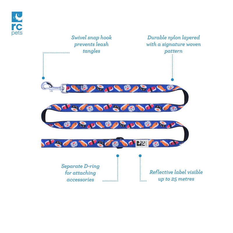 RC Pets Dog Leash | 6ft Leash with Durable Grip, Reflective Label & Accessory Ring | 3/4-Inch Wide, Soft Webbing | Sushi 6 Feet x 3/4 Inch - PawsPlanet Australia