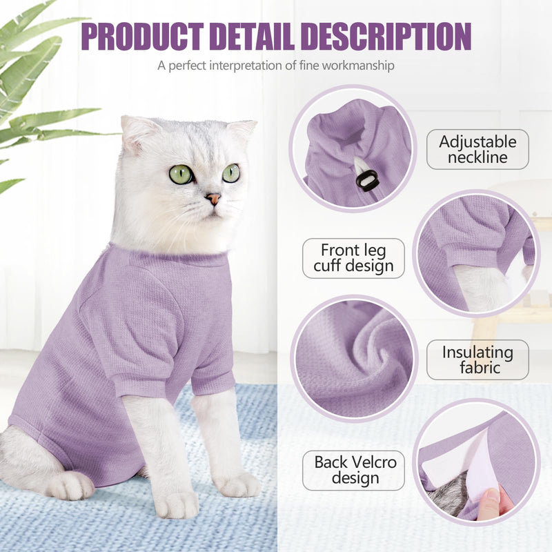 JOHNBOLIN Cat Surgery Recovery Suit - E-Collar Alternative Anti-Licking Spay/Neuter Bodysuit, Soft Pet Surgical Pajamas for Cats, Abdominal Wound Onesie (Purple, Medium) Purple