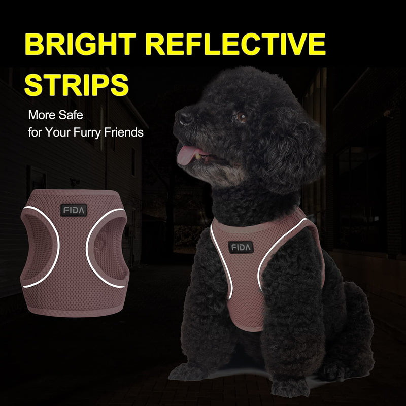 Fida Comfy Dog Harness with Leash, Soft Puppy Vest Escape Proof, Breathable Lightweight Soft Mesh, Adjustable Reflective Step-in Harness for Small Dogs Walking (S, Pink) S (Neck:12.6"-13.8"; Girth:16.1"-17.7") - PawsPlanet Australia