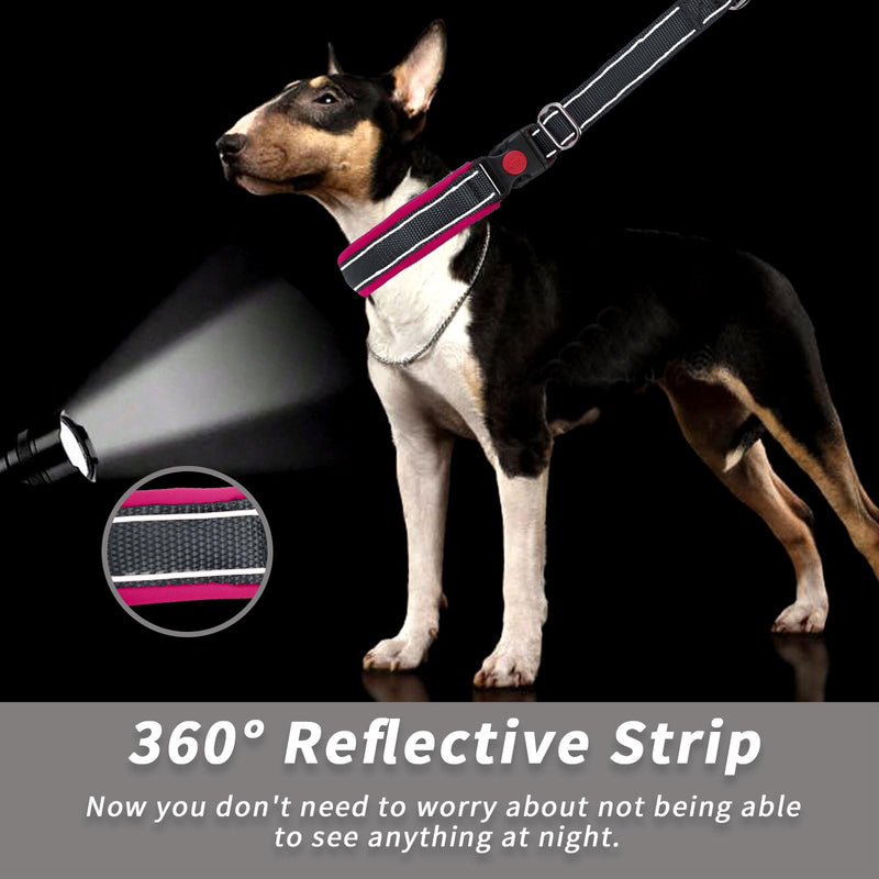 Martingale No Pull Dog Collar for Large Medium Small Dogs, Heavy Duty Nylon Reflective Adjustable Anti Pull Slip Collar with Buckle for Training Walking M Black Hot Pink M (15"-23" Neck, 1.5" Wide) - PawsPlanet Australia