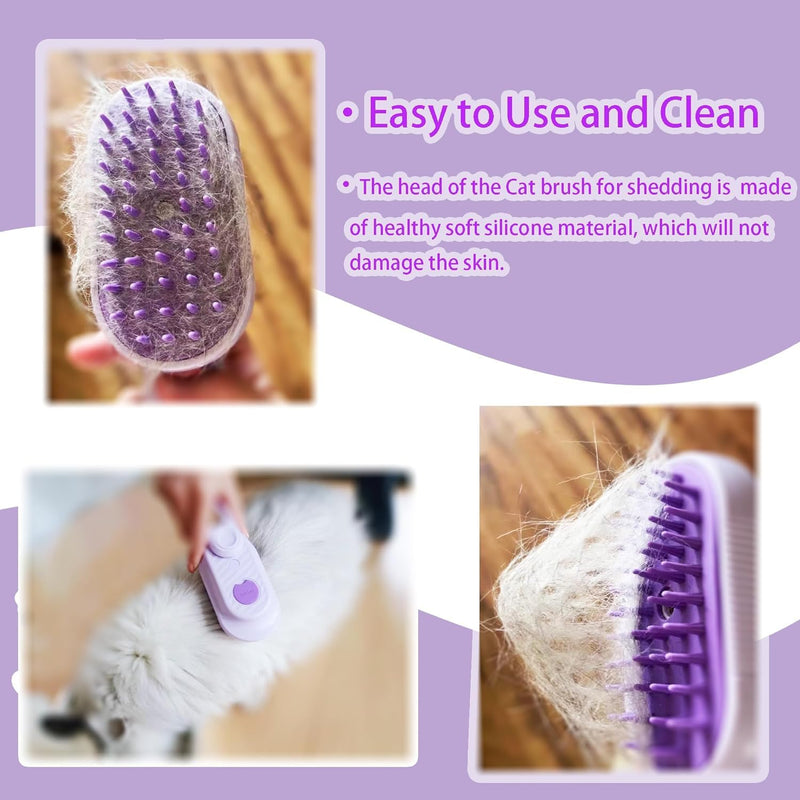 3 in 1 Cat Steam Brush for Shedding & Grooming with Foldable Handle Pet Spray Hair Removal Comb Spritz Defur Comb for Cats Water Brush for Long & Short Haired Pets NEW Purple - PawsPlanet Australia
