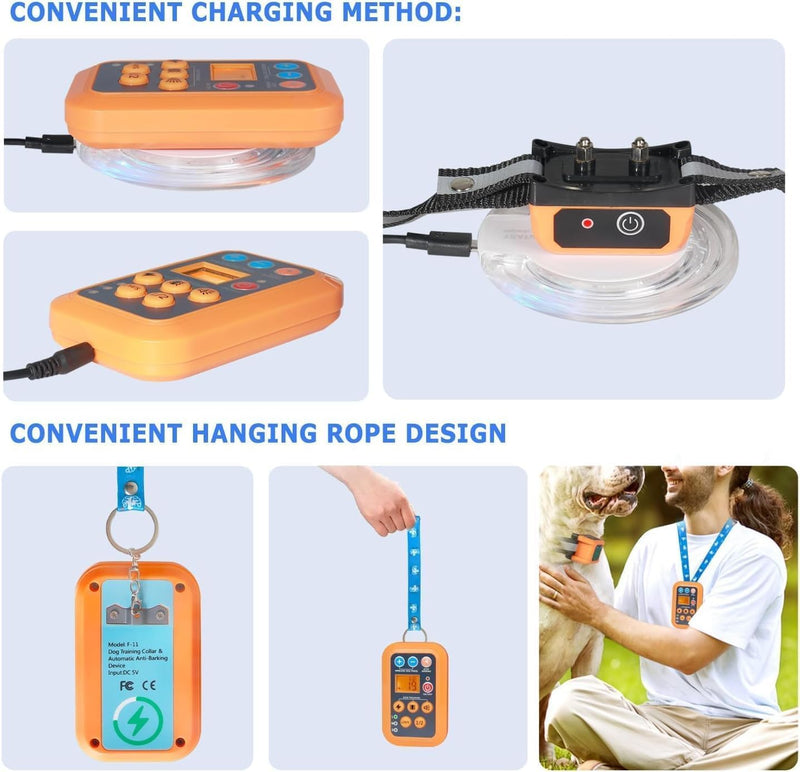 DOTSTAR Wireless Dog Fence Training Barking 3-in-1 Pet Collar System, Dog Training Fence Electric Container, Remote Automatic Voice-Activated No Barking Device, Waterproof Wireless Charging Collar For 1 Dog Orange