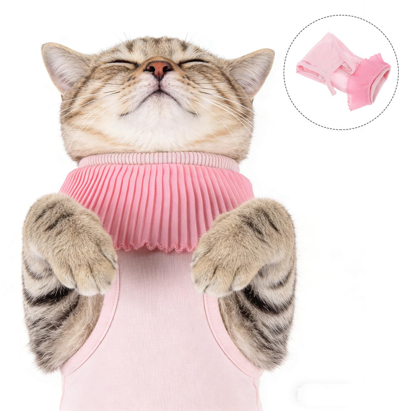 Sosoport Op Anzug für Katzen Rosa S – Elastischer Atmungsaktiver Genesungsanzug nach Kastration mit Leckschutz für Kätzchen Schutzkleidung bei Wunden und Hautproblemen