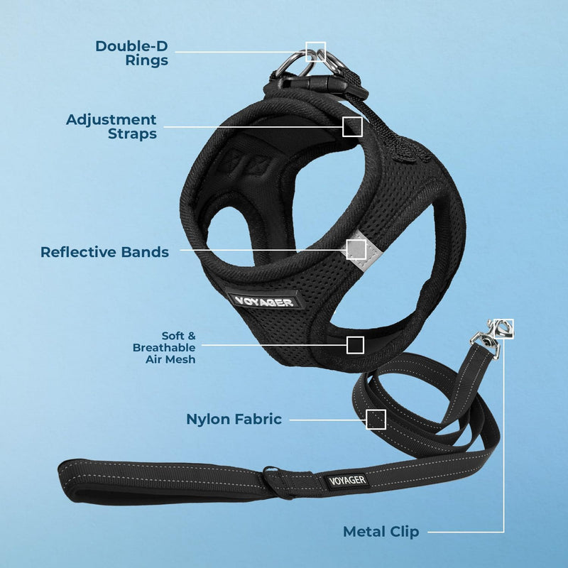 Best Pet Supplies Voyager Step-in Air All Weather Mesh Harness and Reflective Dog 5 ft Leash Combo with Neoprene Handle, for Small, Medium and Large Breed Puppies - Black, XL - PawsPlanet Australia