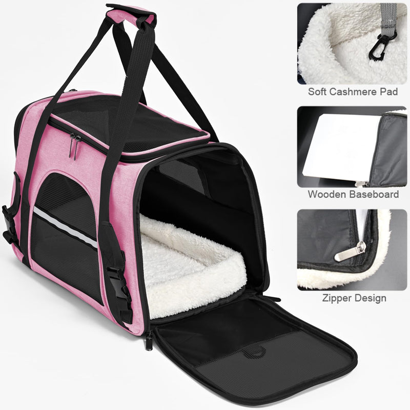 Dog Cat Carrier Soft for Small Pet Up to 16 Lbs TSA Airline Approved Travel Carrier Collapsible Puppy Car Mesh Bag 17.5 * 10.2 * 11.4 inch - Pink - PawsPlanet Australia