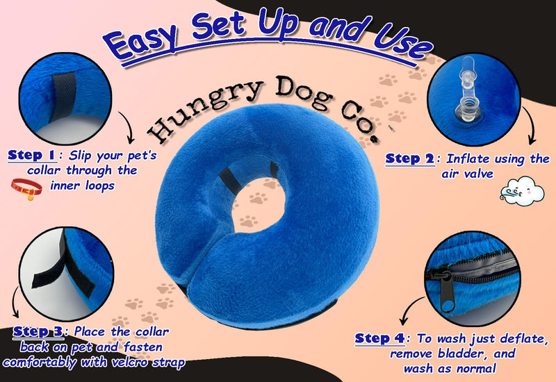 Hungry Dog Co.- Premium Inflatable Dog Collar for Dogs and Cats - Helps in Pet Recovery - Comfortable and Safe for Your Pet – Soft E-Collar – Blue, Small (5”- 8” Neck) Small (5”-8”Neck) - PawsPlanet Australia