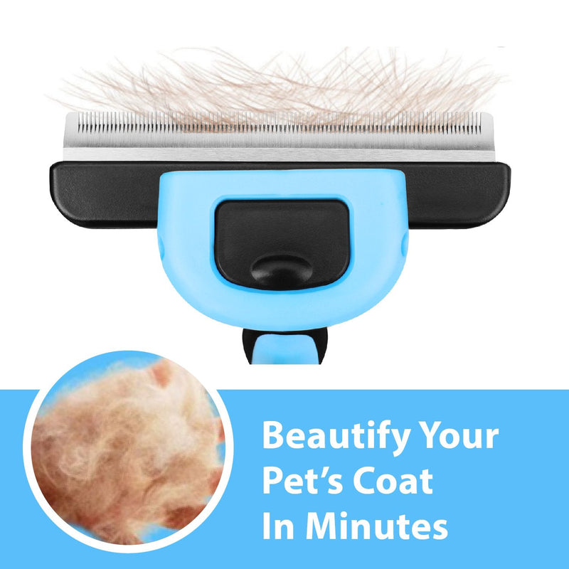 Flexzion Deshedding Brush for Cats & Dogs - Pet Grooming Trimming Comb Tool, Stainless Steel Safety Blade Deshedding Dog Brush Short Hair for Small, Medium, & Large Breeds, Blue - PawsPlanet Australia