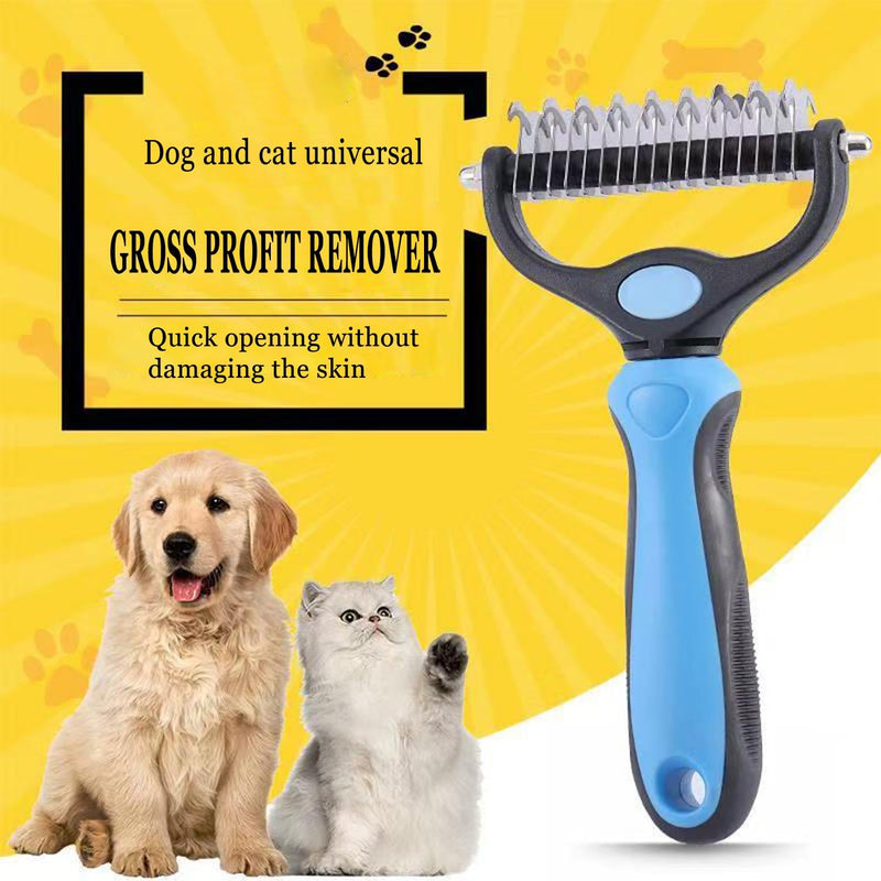 Sided Dematting & Deshedding Comb for Dogs & Cats, Versatile Undercoat Detangler Brush for Shedding, Matted Hair & Fur Remover Tool, Stress-Free Pet Grooming Rake with Ergonomic Handle（2 in 1
