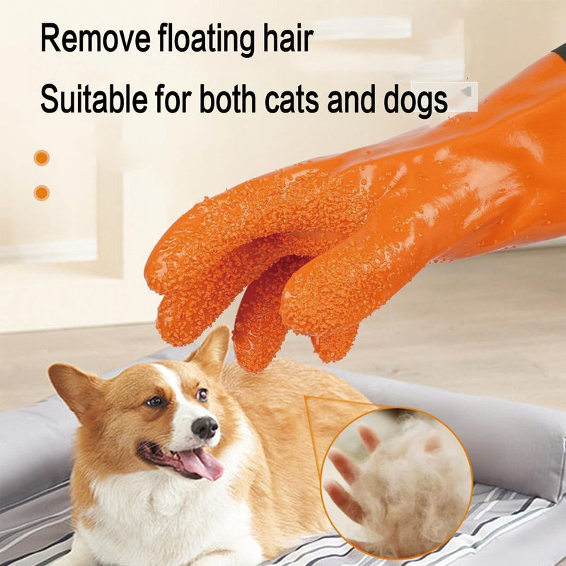 YOFANG Pet Grooming Gloves,27.2" Extra Long Waterproof Rubber Washing Gloves for Dogs & Cats,Anti-Bite Anti-Scratch Hair Removal Cat Bath Gloves with 3000+ Massage Particles,Orange 27.2" L Orange - PawsPlanet Australia
