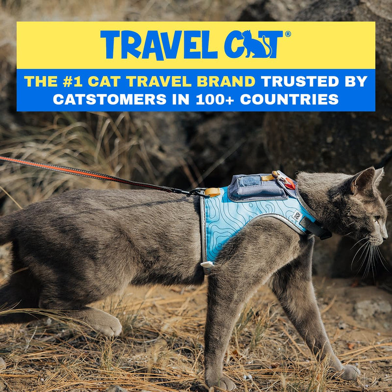 TRAVEL CAT The Pathfinder Cat Harness with GPS Tracker Pocket - Powered by Tractive Cat Harness Escape Proof - Walking Escape Proof Harness for Small, Large Cat, Kitten (Blue, Large) Blue - PawsPlanet Australia