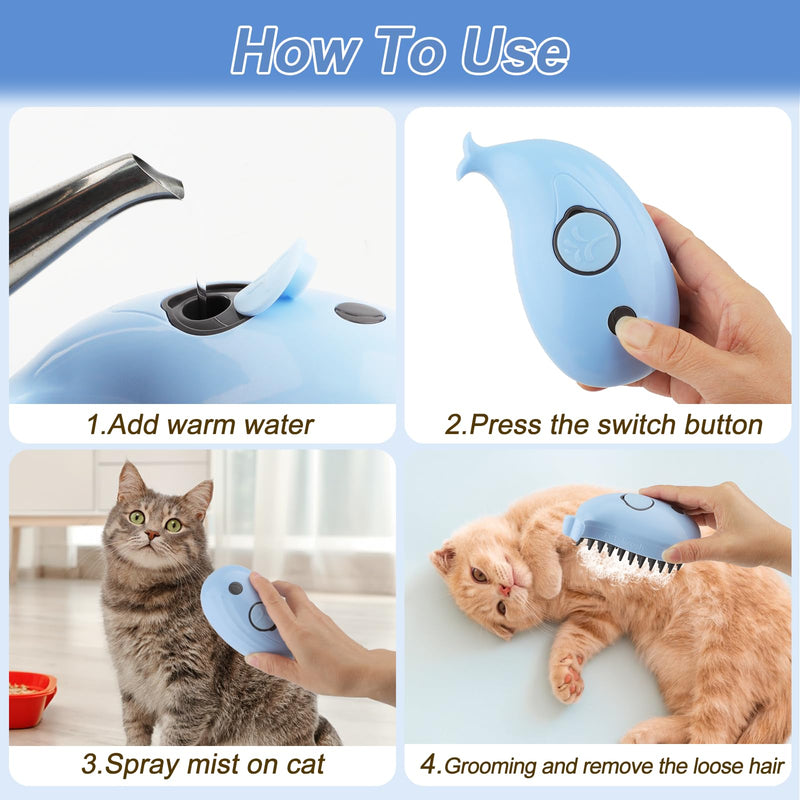 KALAMANDA Cat Steam Brush, 3 in 1 Cat Steamy Brush, Silicone Massage Grooming Brush, Pet Hair Self Cleaning Brush Comb for Cats Dogs(Blue/Pink Whale) - PawsPlanet Australia