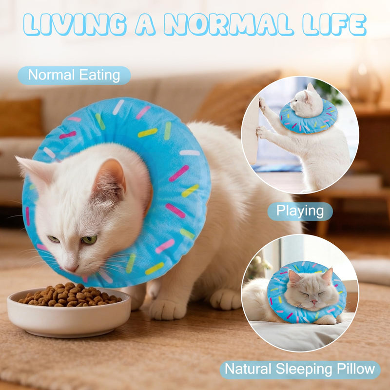 Blue Soft Cat Cone Collar Comfortable Adjustable Donut Recovery Collars Lightweight Elizabeth Collar Post-Surgery Wound Care Anti-Licking and Biting for Small Cats Blue