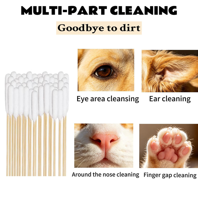 Extra Long Bamboo Cotton Buds 200Pcs Pet Ear Cleaning Swabs for Dogs Cats | Extra Long 15cm Reach Strong Bamboo Not Plastic Ultra-Soft Lint-Free Tips 200Pcs Economy Pack