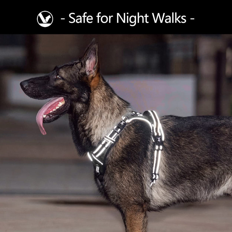 PoyPet 2019 Upgraded No Pull Dog Harness with 4 Snap Buckles, Reflective with Front & Back 2 Leash Hooks and an Easy Control Handle [NO Need Go Over Dog’s Head] Medium Black