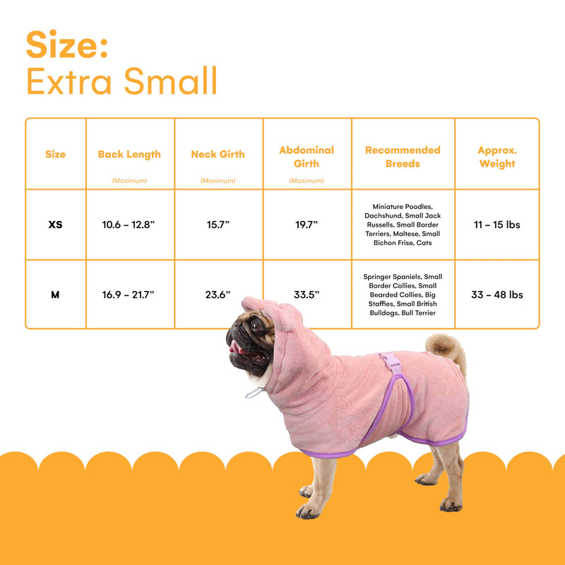 Noa Store Dog Bath Robe - Quick Drying with Adjustable Strap and Elastic Headband - 10.6-12.8x15.7x19.7 (XS) - Dog Robe - Stylish Design for Post-Bath Drying - Dog Robes for After Bath - Peach - PawsPlanet Australia