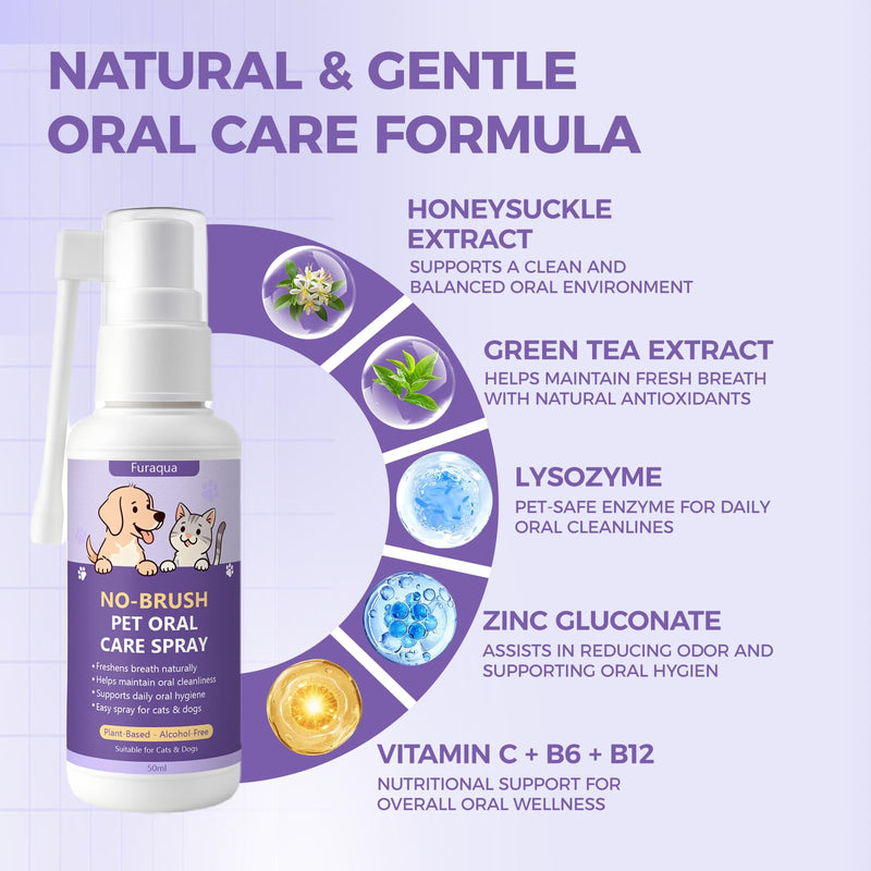 Furaqua Pet Dental Spray, Cleaning Spray for Dogs Teeth, Pet Breath Freshener – Dog Oral Care & Cat Teeth Cleaning - Targets Bad Breath, Plaque & Tartar - No Brushing(1) 1 - PawsPlanet Australia