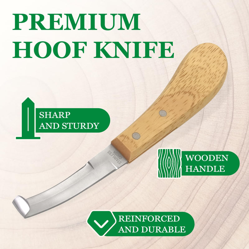 Hoof Knife Double Edge with Wooden Ergonomic Handle Hoof Trimmer Farrier Tool for Horses, Cows & Farm Livestock