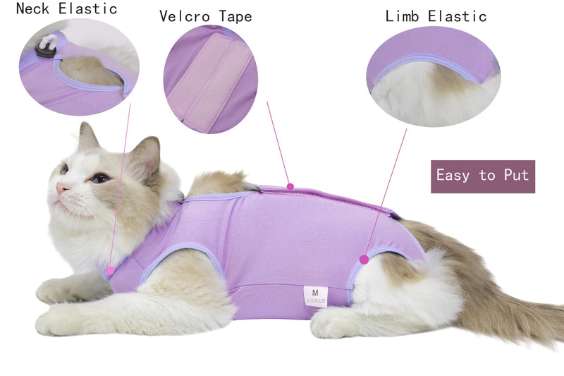 Cat Surgery Recovery Suit Female Kitten Cat Onesie for Cats After Surgery Spay Surgical Abdominal Wound Skin Diseases Cone Collar Soft Alternative Wear (Purple, M) Medium Purple - PawsPlanet Australia