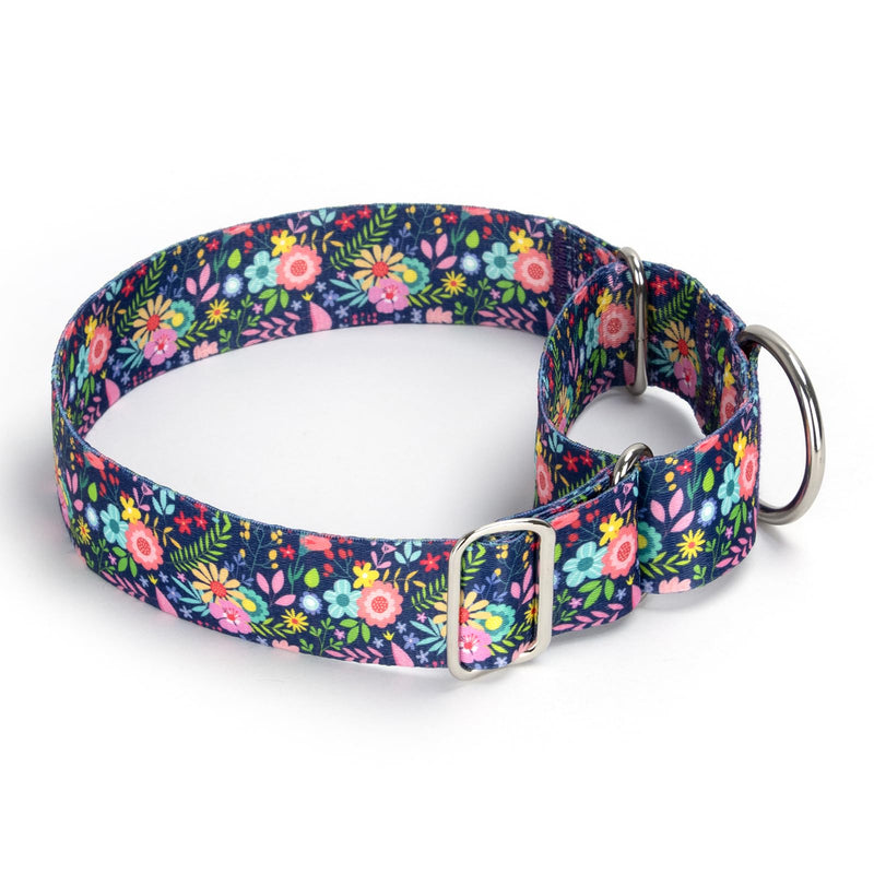 Wide 1.5 Inch Martingale Dog Collar - No Pull & Escape Proof Training Collar for Large Dogs,Adjustable Flower Pattern Thick Slip Collar (Flower,Large) 35 L(Neck17-23")