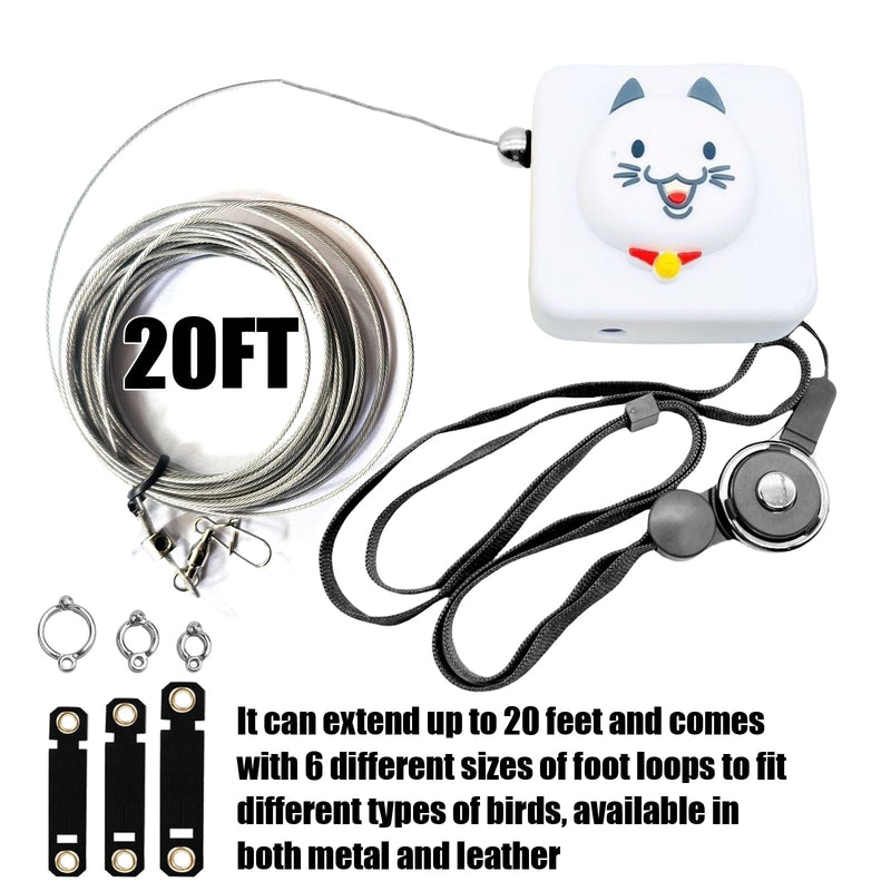 Bird Leash Bird Traction Rope Parrot Flying Rope Adjustable Small Animal Walking Harness 20FT/236IN with 6 Different Sizes of Soft Foot Ring (20FT, White cat) - PawsPlanet Australia