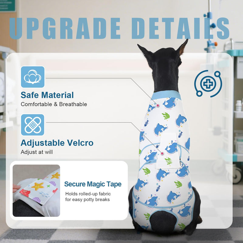 Dog Recovery Suit for Post Surgery, E-Collar Cone Alternative for Female Spay & Male Neuter, Breathable Soft Onesie for Abdominal Wounds & Skin Disease, Anti-Lick Surgical Suit for Dogs, Blue, XL X-Large (Back: 21.28"; Weight: 45 - 85 LB) Blue-Dolphin