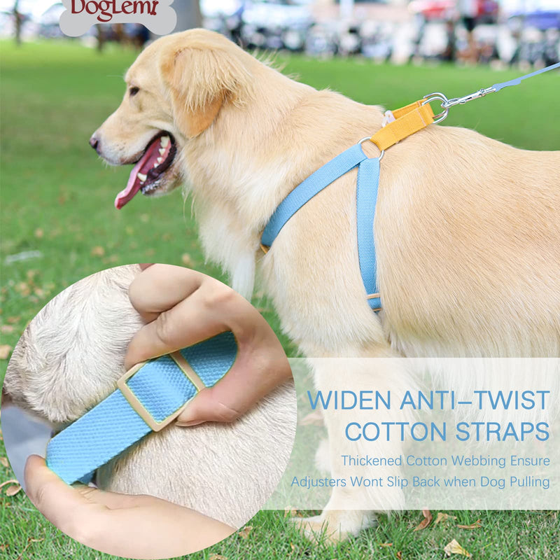 No Pull Dog Harness and Leash Set, Dog Collar, Step in Dog Halter Harness with Poop Bag Holder, Adjustable Lightweight Cotton Straps Suitable for Small Medium Large Dogs Outdoor Walking Running Hiking Blue-Orange-Set L - PawsPlanet Australia