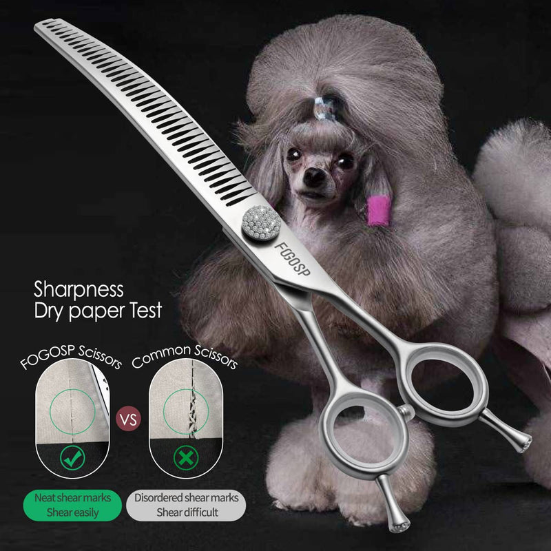 7.5'' Curved Chunkers Shears for Dog Grooming Professional Magic Dog Grooming Scissors with Big Artificial Diamonds 35 Teeth for Large Dog(7.5 in, Curved Chunkers) 7.5 inch - PawsPlanet Australia
