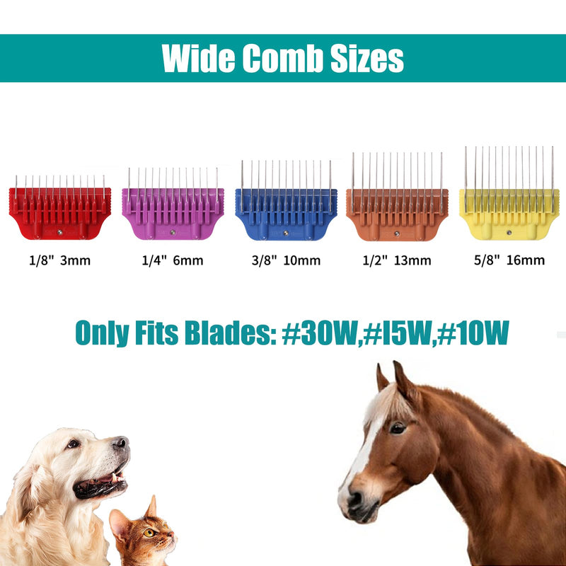 Dog Animal Stainless Steel Wide Clipper Attachment Guard Comb Set for A5 Series | Snap-On/Off Design Combs,Only Fir for 10W/15W/30W Wide Blade (Medium 5-Piece) Medium 5-Piece - PawsPlanet Australia