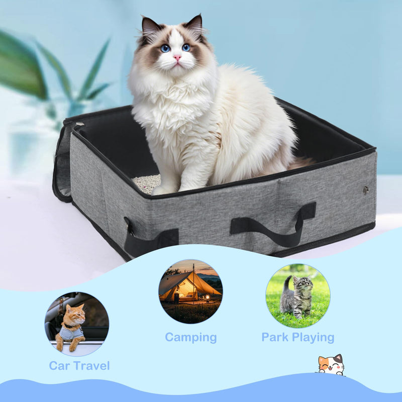 Foldable Cat Litter Box,Portable Litter Tray with Lid,Travel Lightweight Collapsible Cat Litter Carrier for Medium Cats,Waterproof Pet Supplies Storage Box(Gray) - PawsPlanet Australia