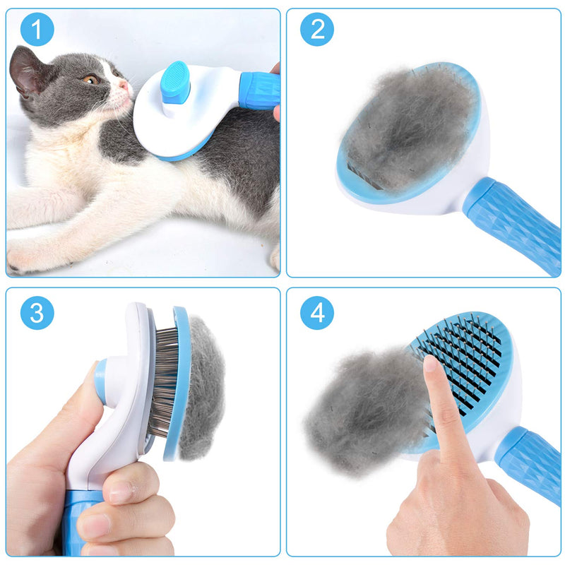 Alihoo Cat Brush Undercoat Dog Brush Soft Brush for Long Hair Universal Care Brush Automatic Cleaning Pet Brush Comb (Blue) - PawsPlanet Australia
