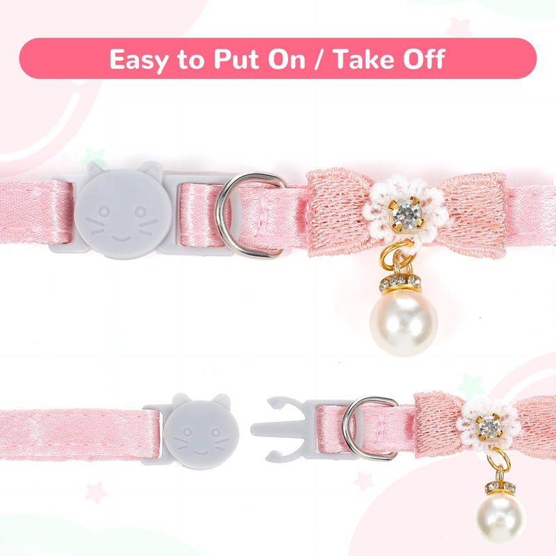 2 Pack Breakaway Cat Collar with Bowtie and Bell, Cute Pink Cat Collar for Girl Cats Adjustable Safety Collars Soft Kitten Collars for Girl Cats (Pink, 2 Styles) - PawsPlanet Australia