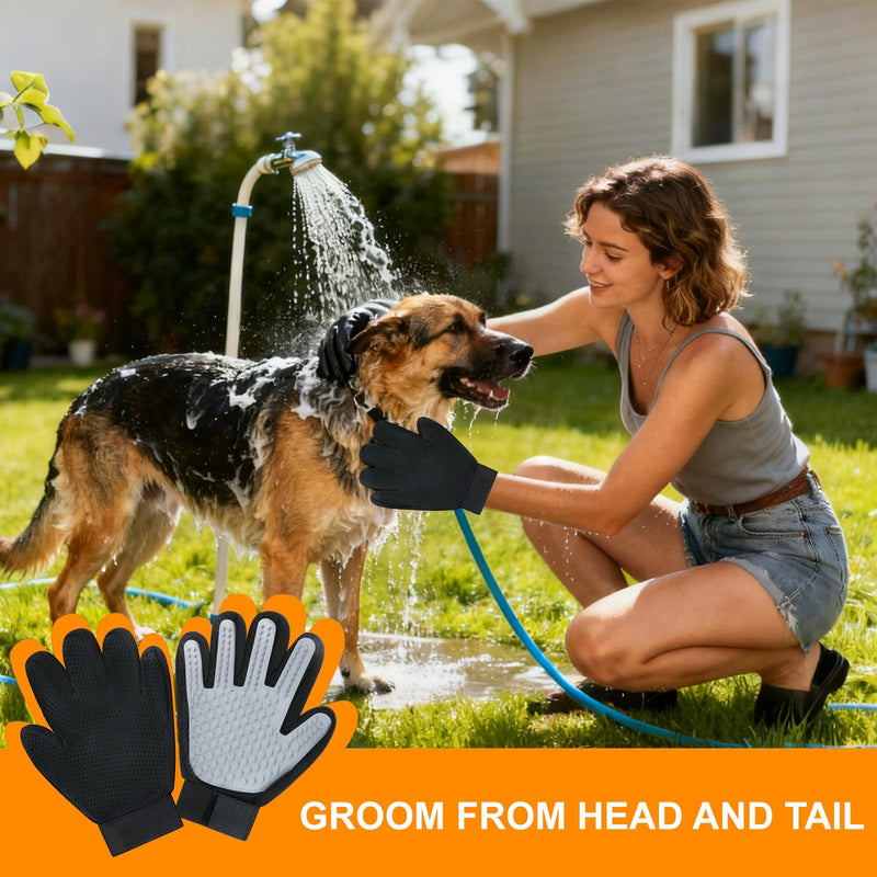 Pet Hair Removal Glove for Cats & Dogs 1PC and Cat & Dog Grooming Gloves for Shedding Brushes 1 Pair, Pet Hair Remover Tool for Clothing, Couch, Carpet, Car Seat, Deshedding Brush & Massage Black Grey Gloves - PawsPlanet Australia