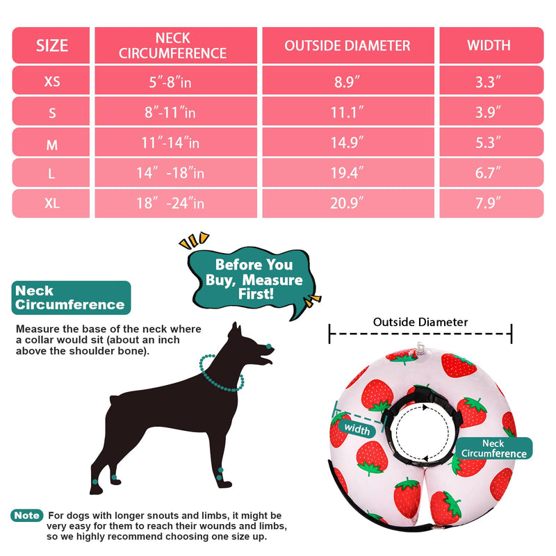 Dog Cone Collar for Small Medium Large Dogs for After Surgery, Pet Inflatable Neck Donut Collar Soft Protective Recovery Cone for Dogs and Cats - Alternative E Collar Does Not Block Vision - Pink,XL Strawberry X-Large(Neck:18"-24")