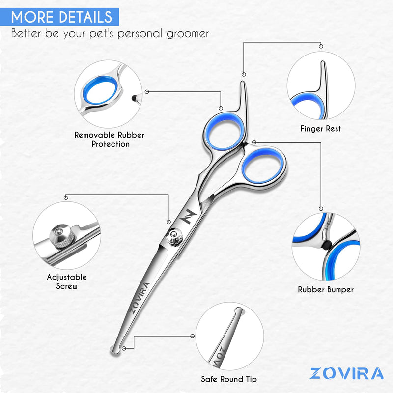 Dog Grooming Scissors Set, Pet Cat Hair Cutting Trimming Scissors - Straight with Leather Pouch – Stainless Steel (Pet Scissor Set) Pet Scissors Set - PawsPlanet Australia