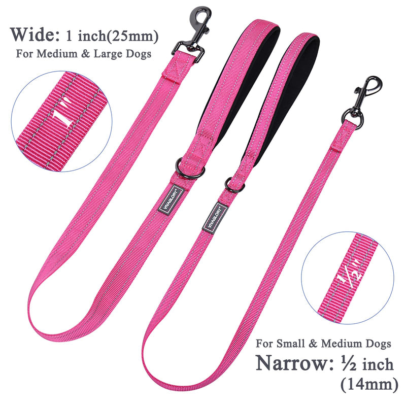 VIVAGLORY Dog Leash Dailyx Pet Leash with Soft Padded Handle for Training & Walking, Heavy Duty & Double Layer Nylon for Pet Puppy, 4ft x 1in, Pink Leash (4 ft. x 1 in.)