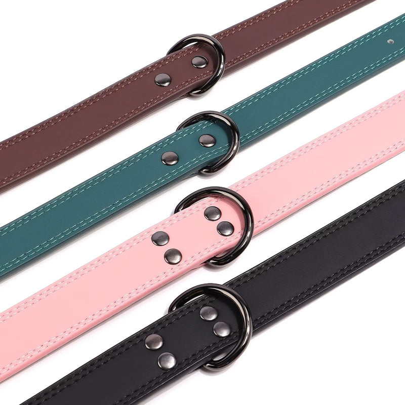Didog Genuine Leather Dog Collar for Large Dogs, Durable and Soft Pink Dog Collars with Double D Rings and Metal Buckle,Pink,XL XL:Neck 17-21",Width 1¼"