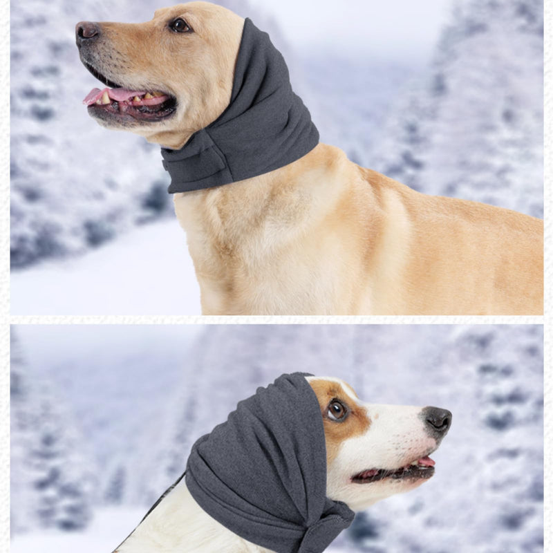 Yanmucy Dog Snood Adjustable Velcro Ear Protectors for Anxiety Relief, Pet Head Covers for Noise Reduction, Neck and Ears Warmer, Anti-Scaring (Grey, L) Grey