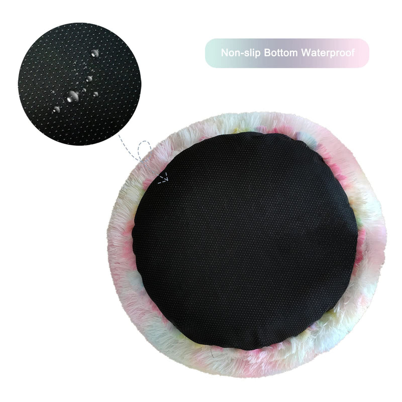 Patas Lague Calming Dog Bed for Medium Dogs, Fluffy Soft Cozy Cat Bed, Faux Fur Anti-Anxiety Plush Washable Pet Donut Cuddler for All Seasons 24IN, Mixed Rainbow M:24x24INCH - PawsPlanet Australia