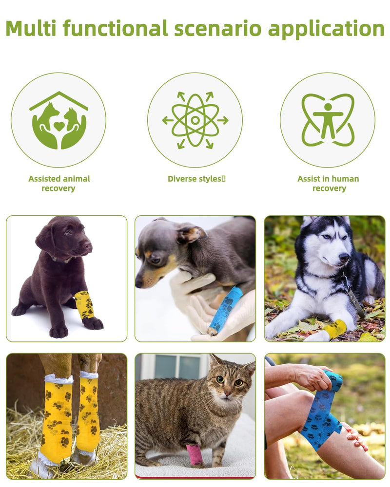 Pack of 16 Self-Adhesive Bandages for Pets, Elastic Cohesive Adhesive Bandage, Fixing Bandage, Cohesive Pet for Cat, Dog, Horse Leg Adhesive Bandage, 5 cm x 4.5 m Rolls