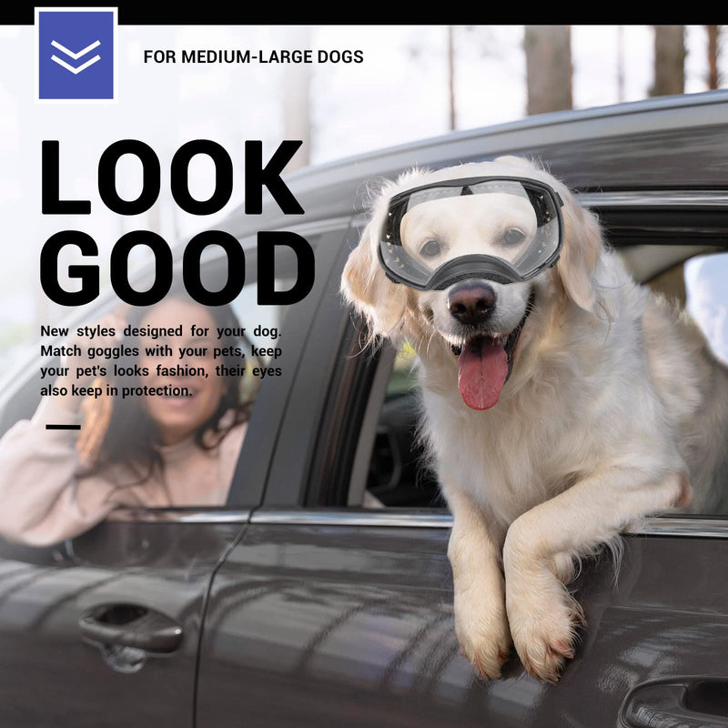 NAMSAN Dog Goggles Clear Lens for Medium-Large Breed UV Protection Dog Sunglasses Anti-Fog Windproof Transparent Lens for Outdoor Dogs Eye Safety, Black - PawsPlanet Australia
