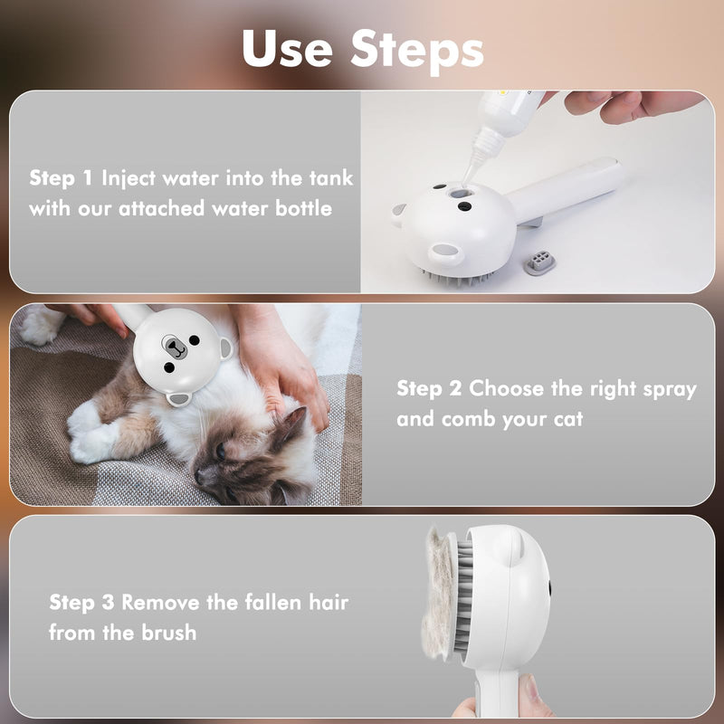 4 in 1 Pet Steam Brush for Cat & Dog, Cat Steam Brush for indoor Cats, Self Cleaning Shedding & Grooming Tool with Waterless Shampoo, Pet Spray Hair Removal Comb with Release Button & Water Tank White - PawsPlanet Australia