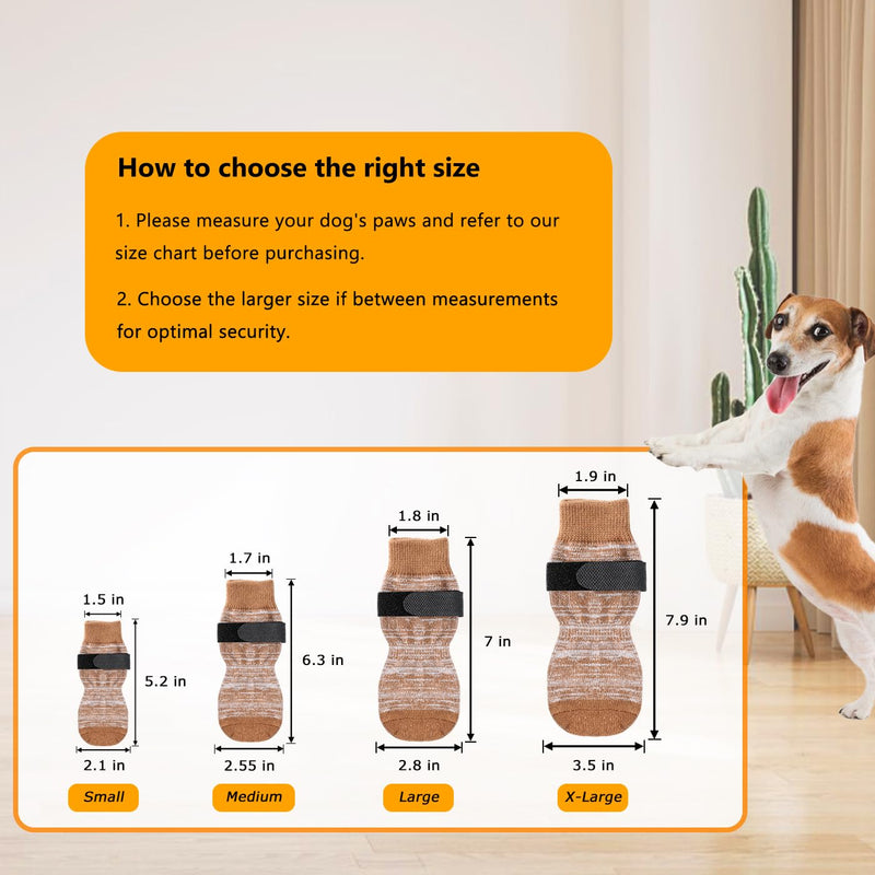 Dog Socks 12 Pack to Prevent Licking Paws, Anti Slip Dog Booties and Paw Protectors for Hardwood Floors Hot Pavement, Suitable for Small Medium Large Senior Dogs - Size Extra Large,Brown X-Large