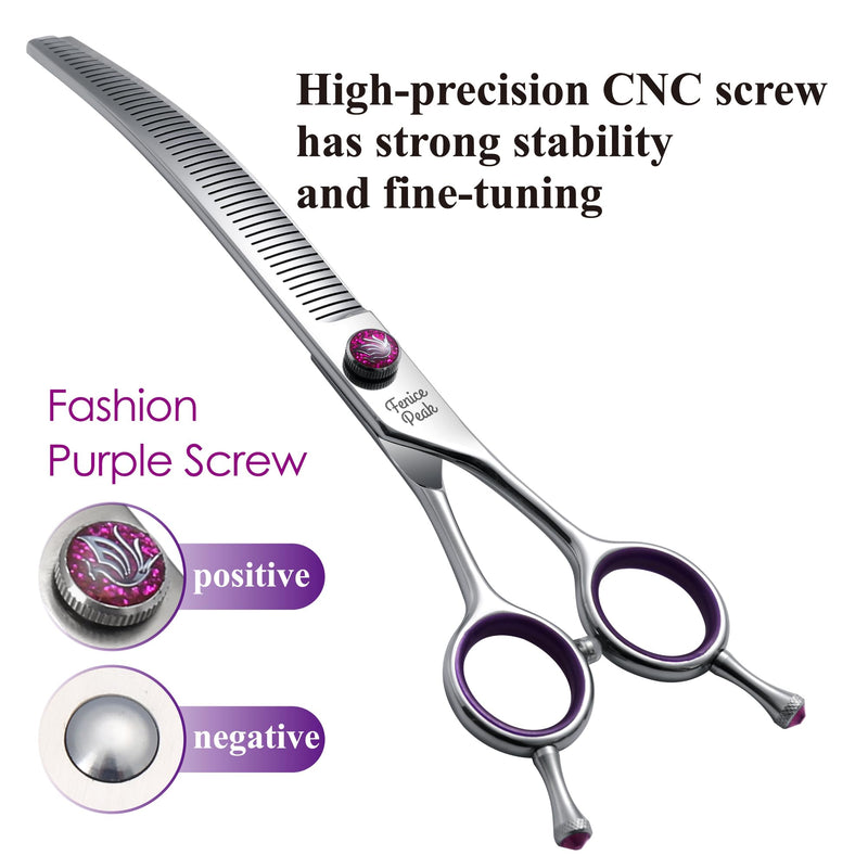Fenice Peak 6.5'' Fluffy Dog Grooming Scissors Professional 440C Curved Thinning Shears 55% Thinning Rate and 30°Curved Sharp and Durable with Decorative Screws & Tails 6.5'' - PawsPlanet Australia