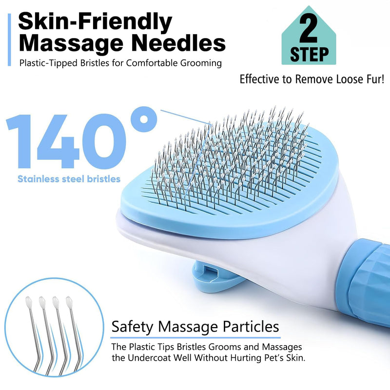 3PCS Dog Grooming Brush - Dog Brush for Shedding Massaging Bathing - Double Sided Shedding, Dematting Undercoat Rake - Self Cleaning Slicker Brush for Dogs and Cats with Long or Short Coats Blue-3Pcs - PawsPlanet Australia
