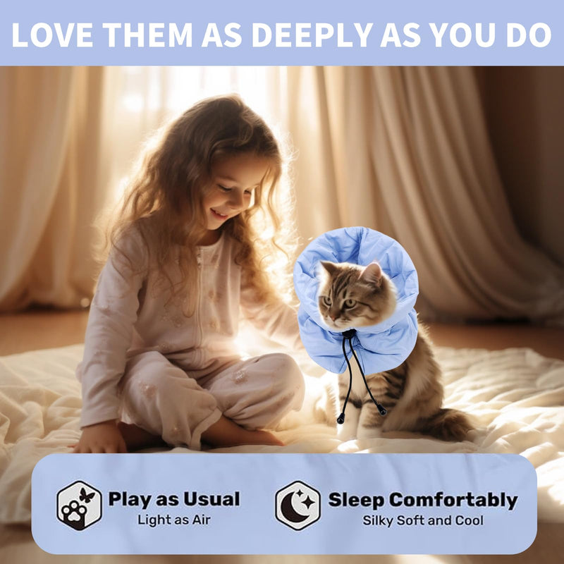 Protective Collar for Cats, Soft, Adjustable and Breathable Collar, to Protect Wounds, Suitable for Cats and Kittens, Prevents Licking Wounds (Blue M)
